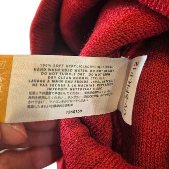 Cloudveil Unisex Adult Red & Grey Acrylic Knit Beanie w Logo Tag & Pom-Pom - Picture 6 of 6